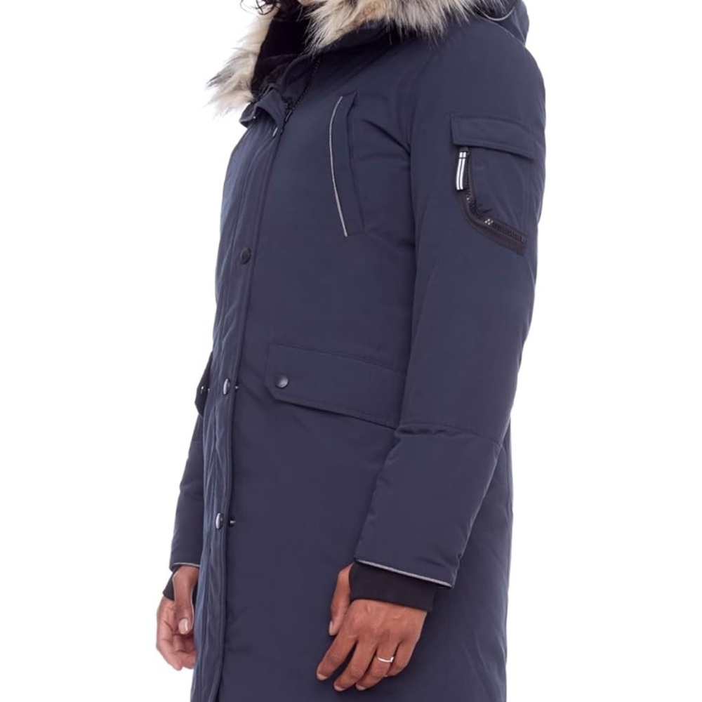 Alpine North Women's Laurentian Navy Parka Coat with Faux Fur Trim 3X